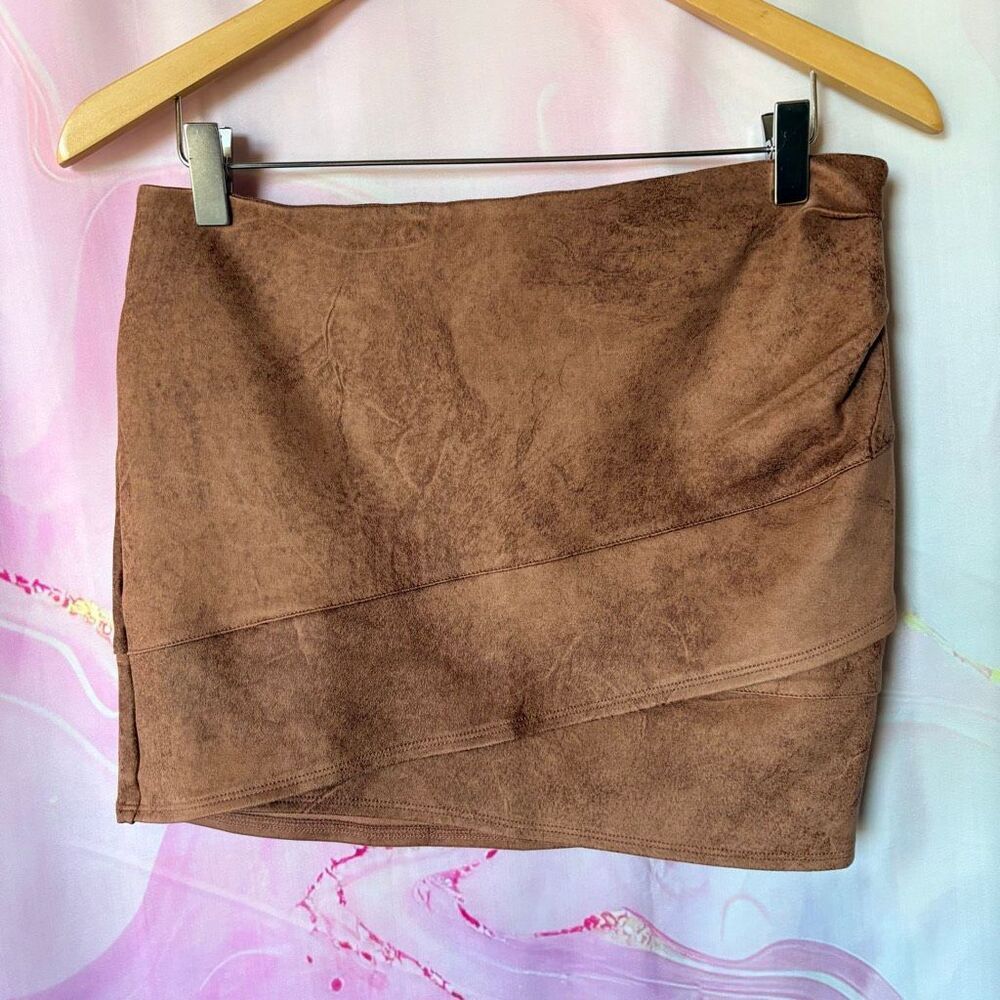 Free People 4 Brown Faux Suede Mini Skirt Boho Hippie Preppy Boardwalk Western